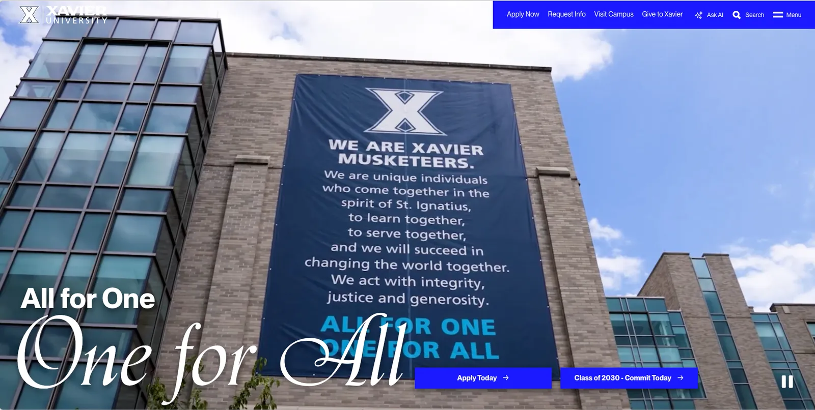 Xavier University website managed by eWay Corp